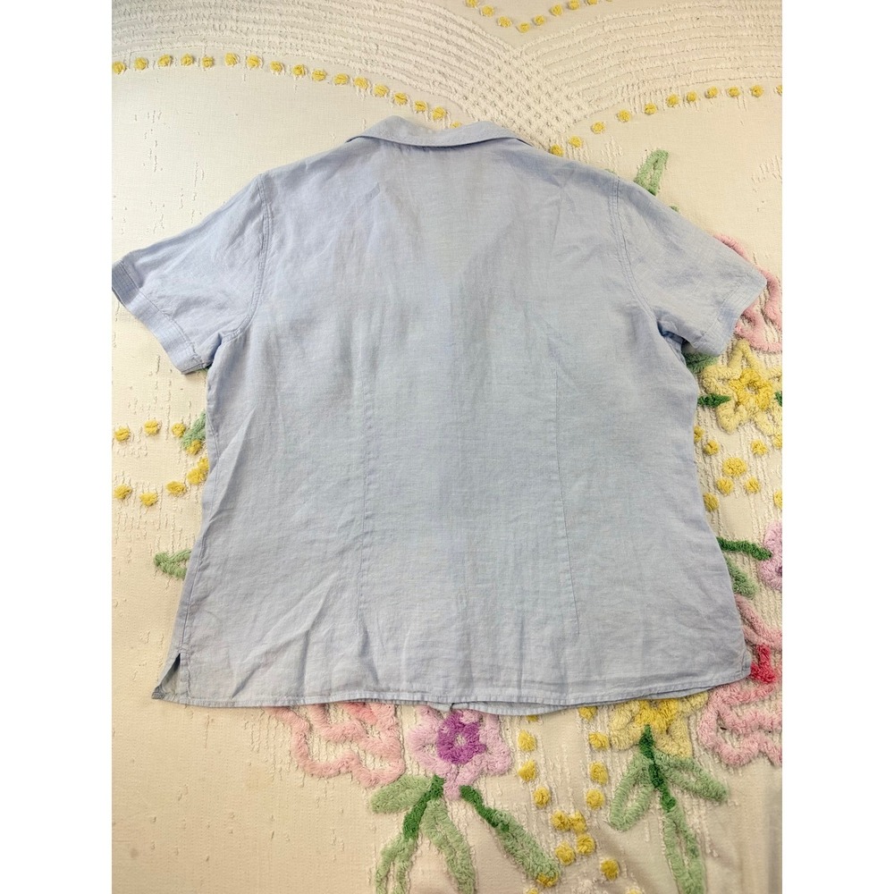 Lands' End Linen Short Sleeve Button Up Shirt Womens Large Light Blue - Picture 2 of 9